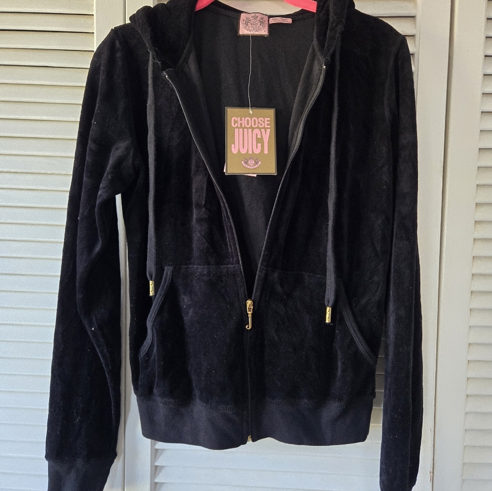 Juicy Couture Soft Black Hoodie With Decorative Design. XL With Original Tags.